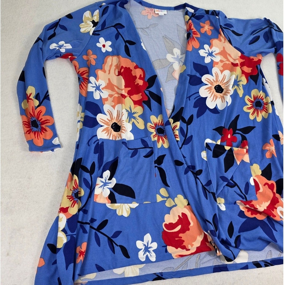 LuLaRoe Women XL Caroline Cardigan‎ Blue Floral NWT Pockets Lightweight Stretch